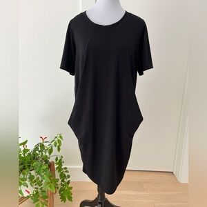 BLU’S Short Sleeve Scoop Neck Black Jersey Dress Stretch Pockets Lagenlook Artsy